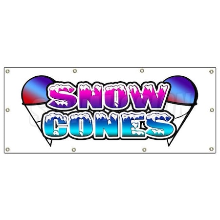 Signmission Snow Cones Banner Heavy Duty 13 Oz Vinyl with Grommets Single Sided B-96 Snow Cones